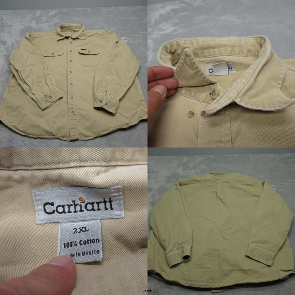 Carhartt Work Shirt Mens 2XL Beige Heavyweight Cotton Canvas Twill Rugged Work